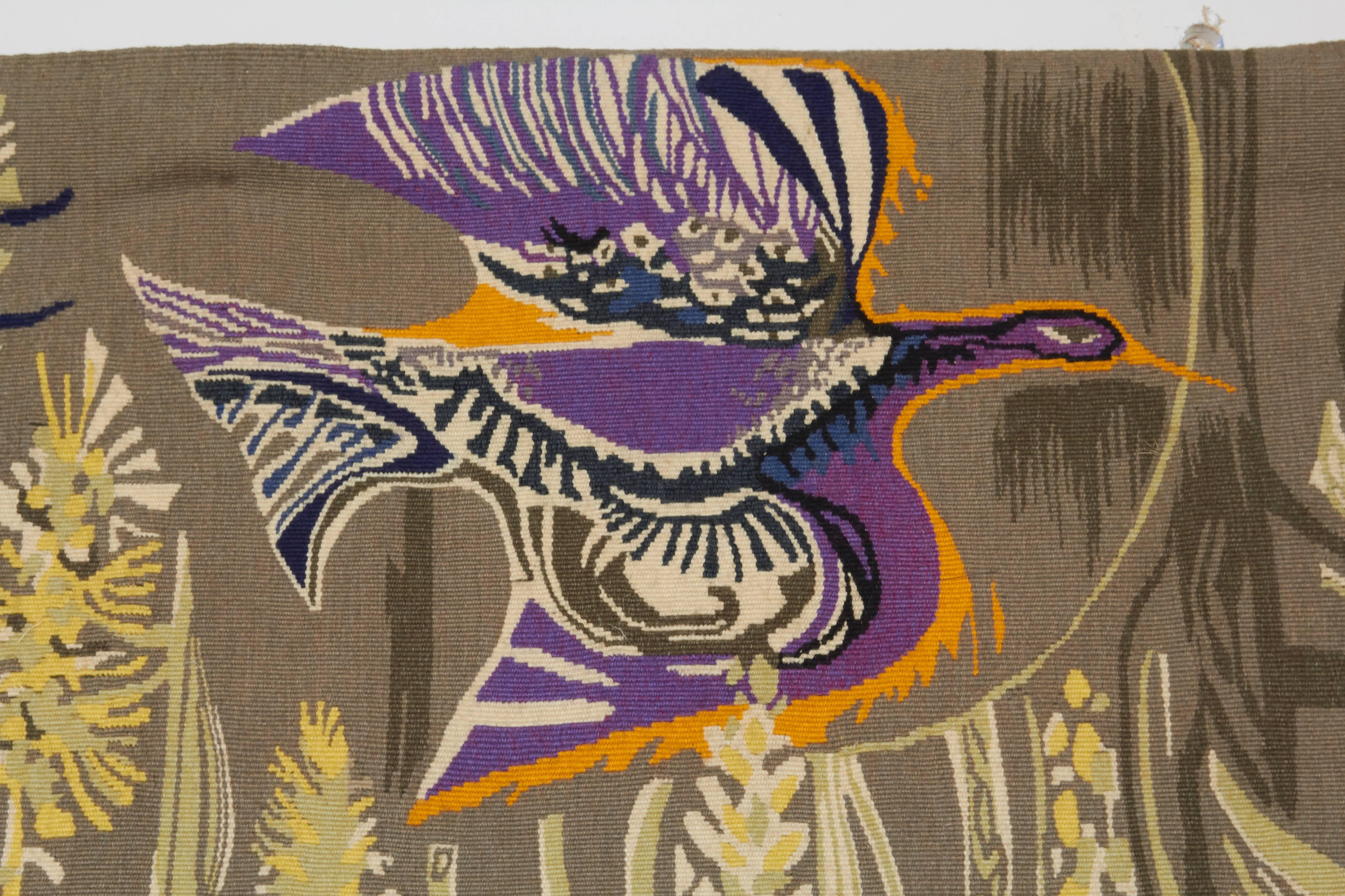 Tissage Tapisserie en laine signée de Mary Dambiermont:: Belgique années 1960