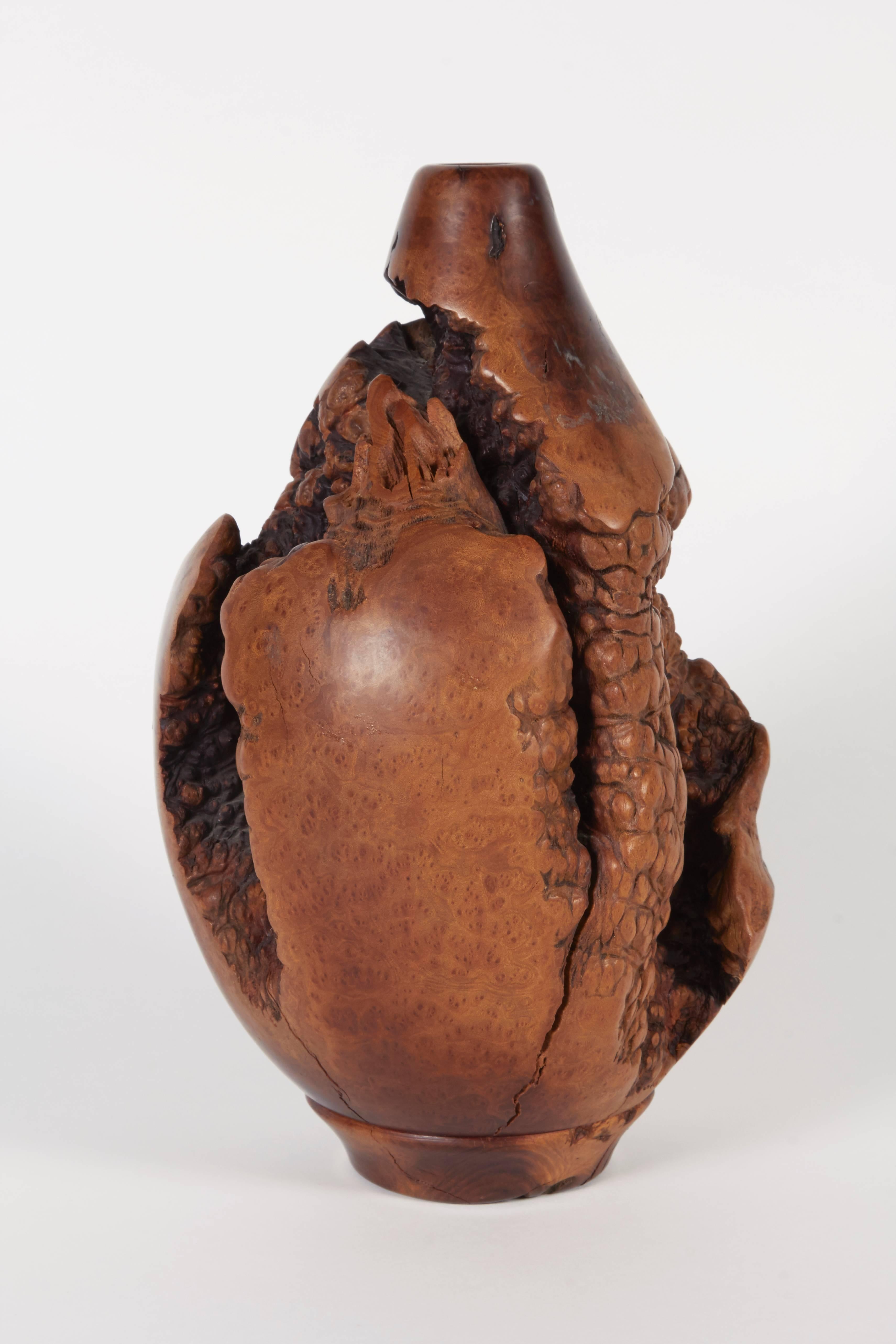 American Melvin Lindquist Walnut Root Burl Turned Vase, Signed and Dated