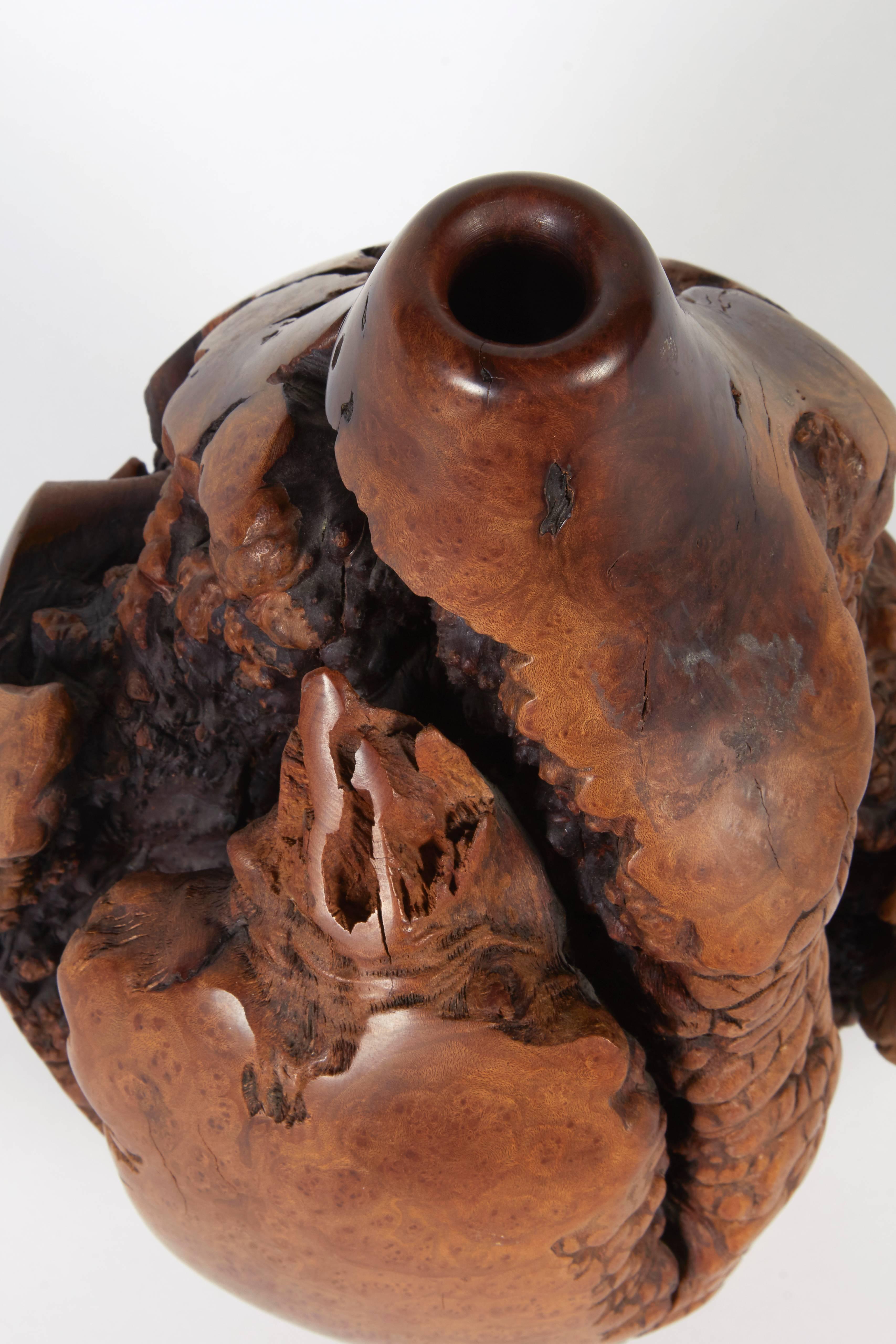 Melvin Lindquist Walnut Root Burl Turned Vase, Signed and Dated In Excellent Condition In New York, NY