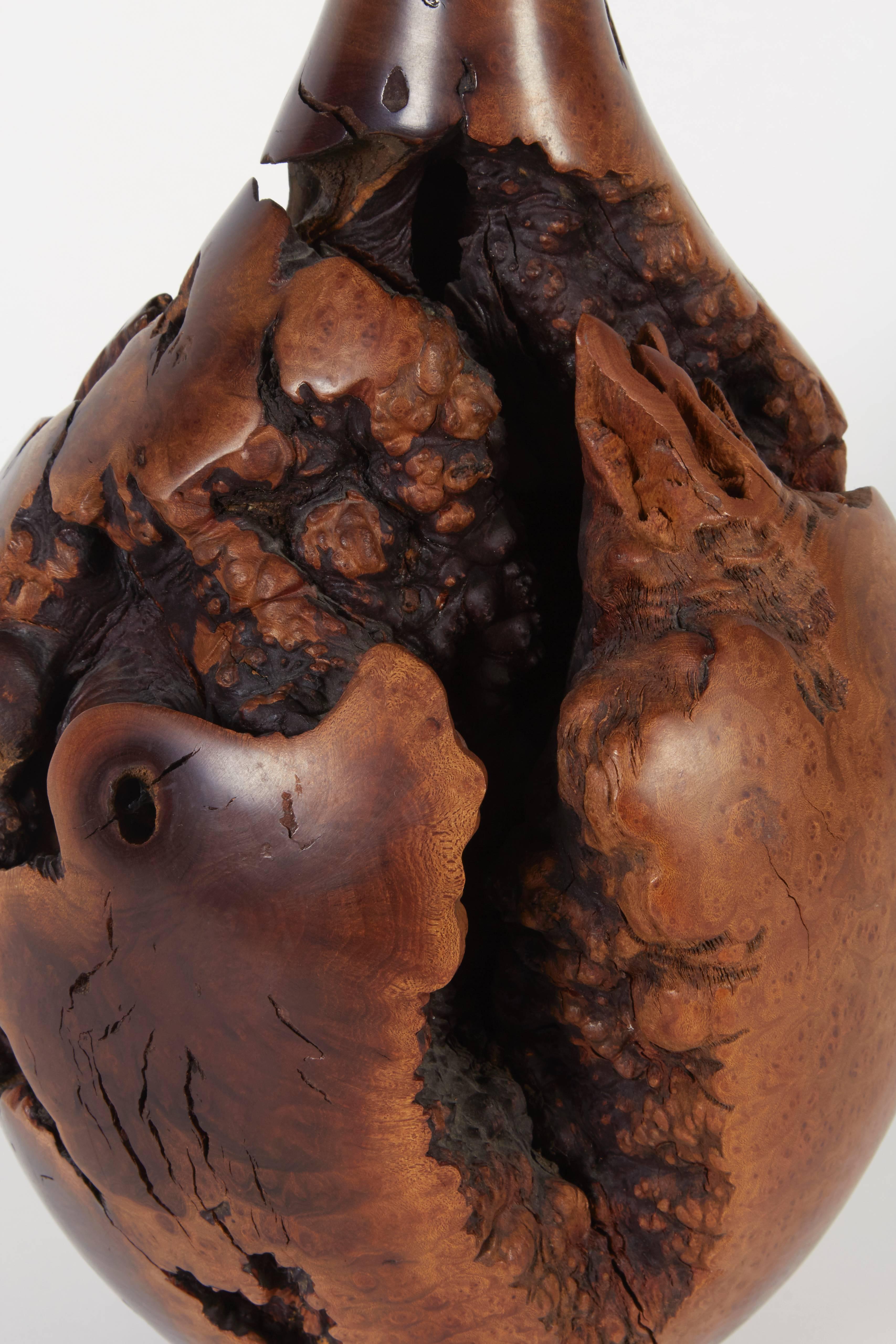 Late 20th Century Melvin Lindquist Walnut Root Burl Turned Vase, Signed and Dated