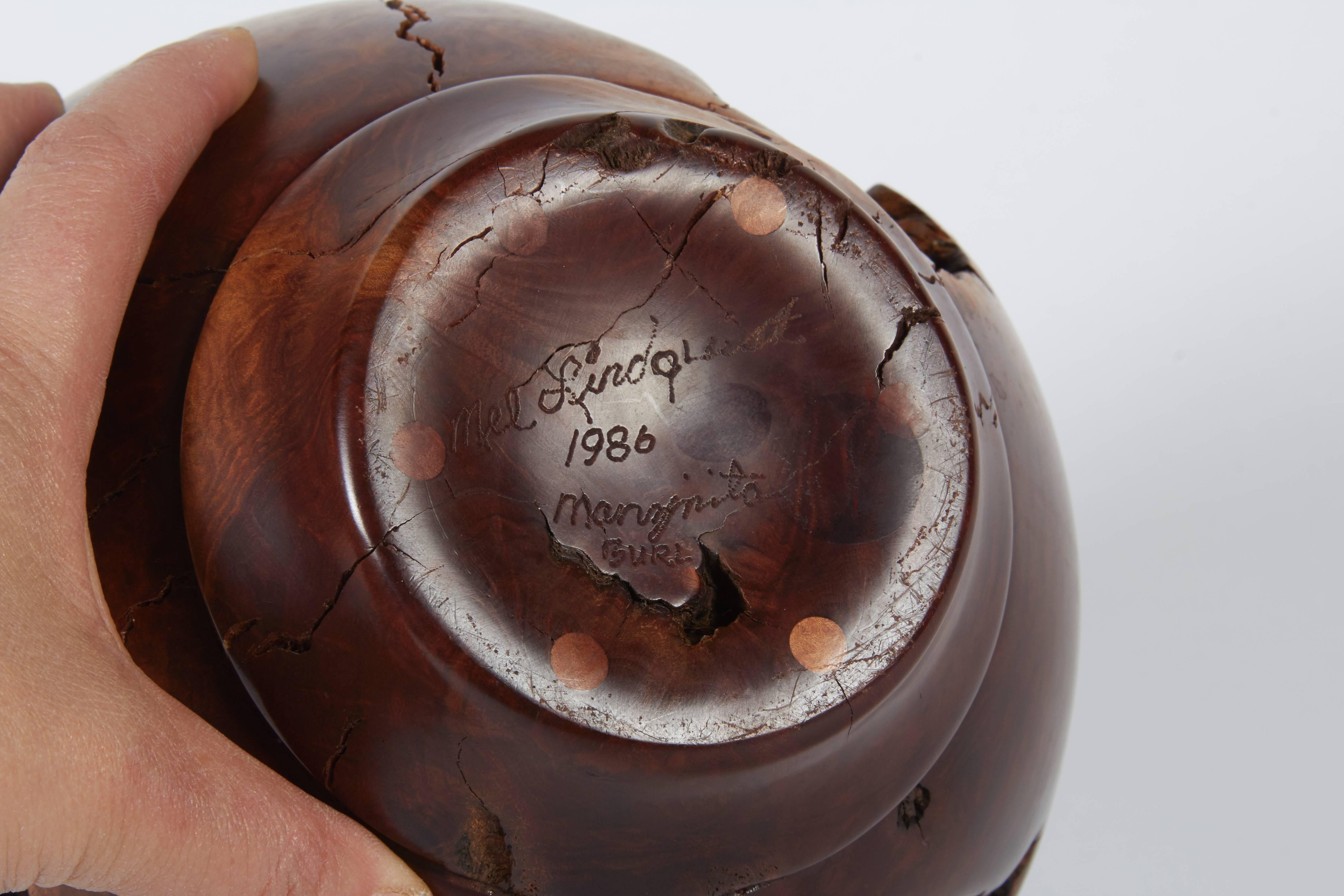 Melvin Lindquist Walnut Root Burl Turned Vase, Signed and Dated 3