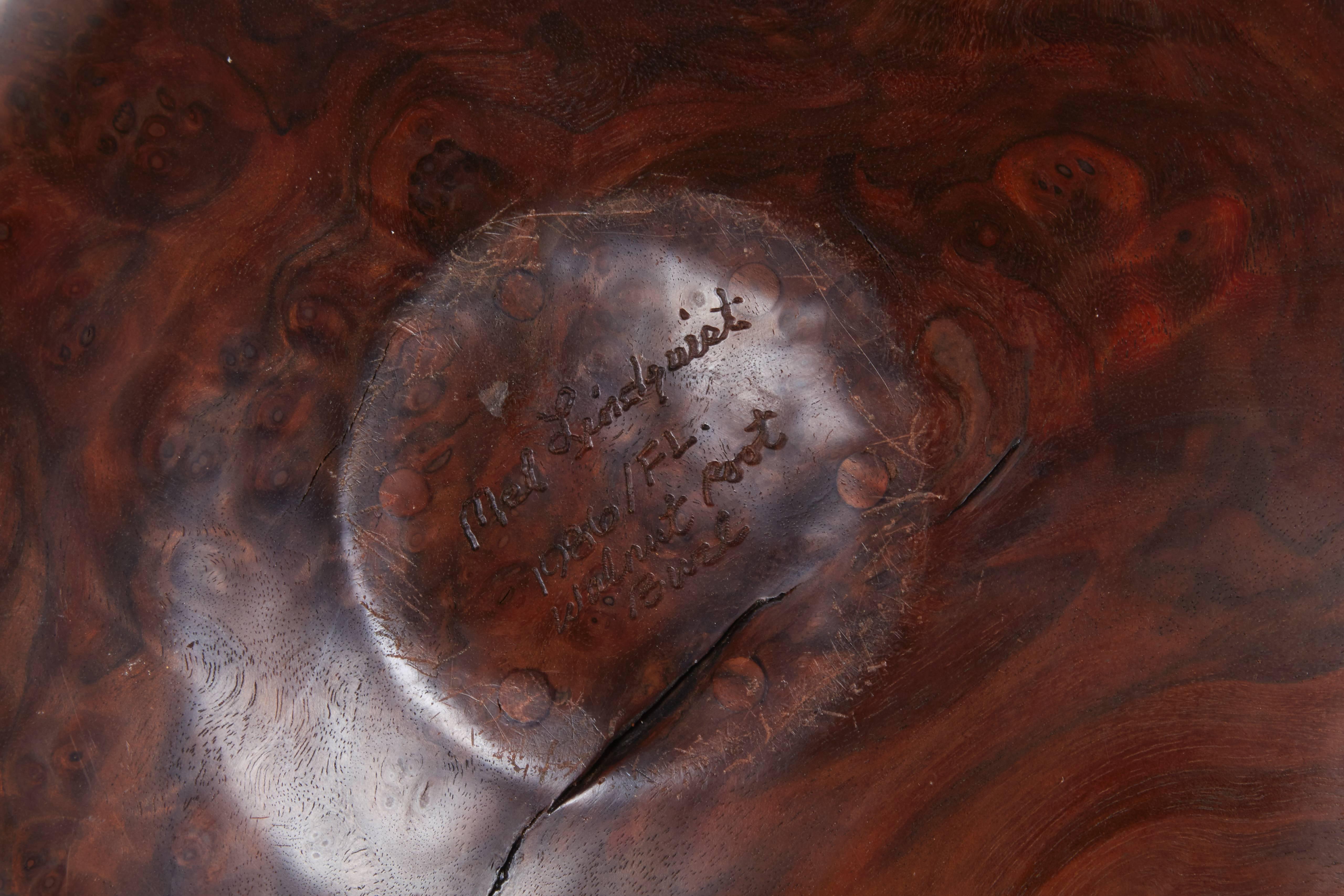 Late 20th Century Melvin Lindquist Walnut Root Burl Turned Vase, Signed and Dated 1986