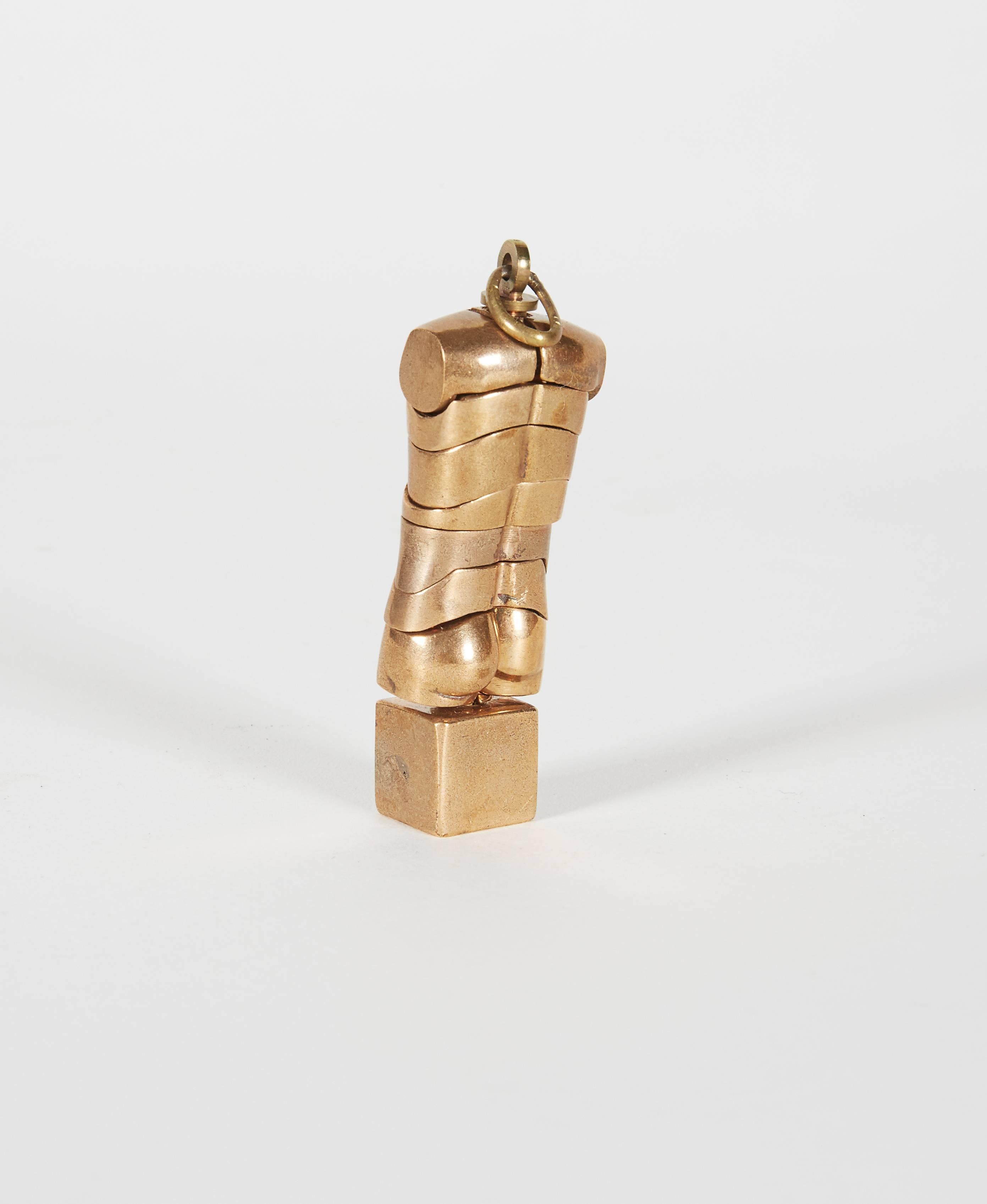 Berrocal Bronze Micro David Sculpture Pendant on Rare Original Stand In Excellent Condition In New York, NY
