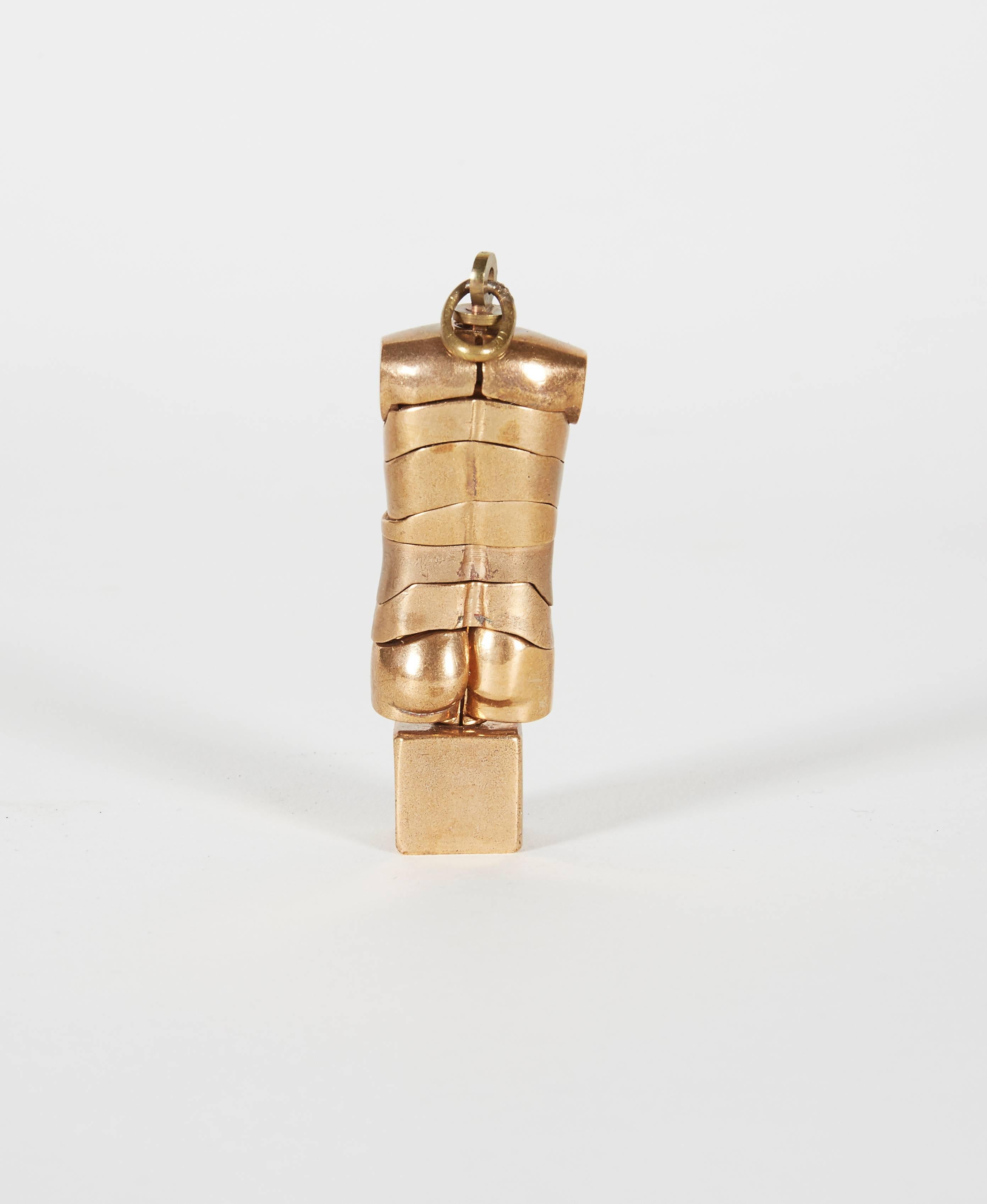 Late 20th Century Berrocal Bronze Micro David Sculpture Pendant on Rare Original Stand