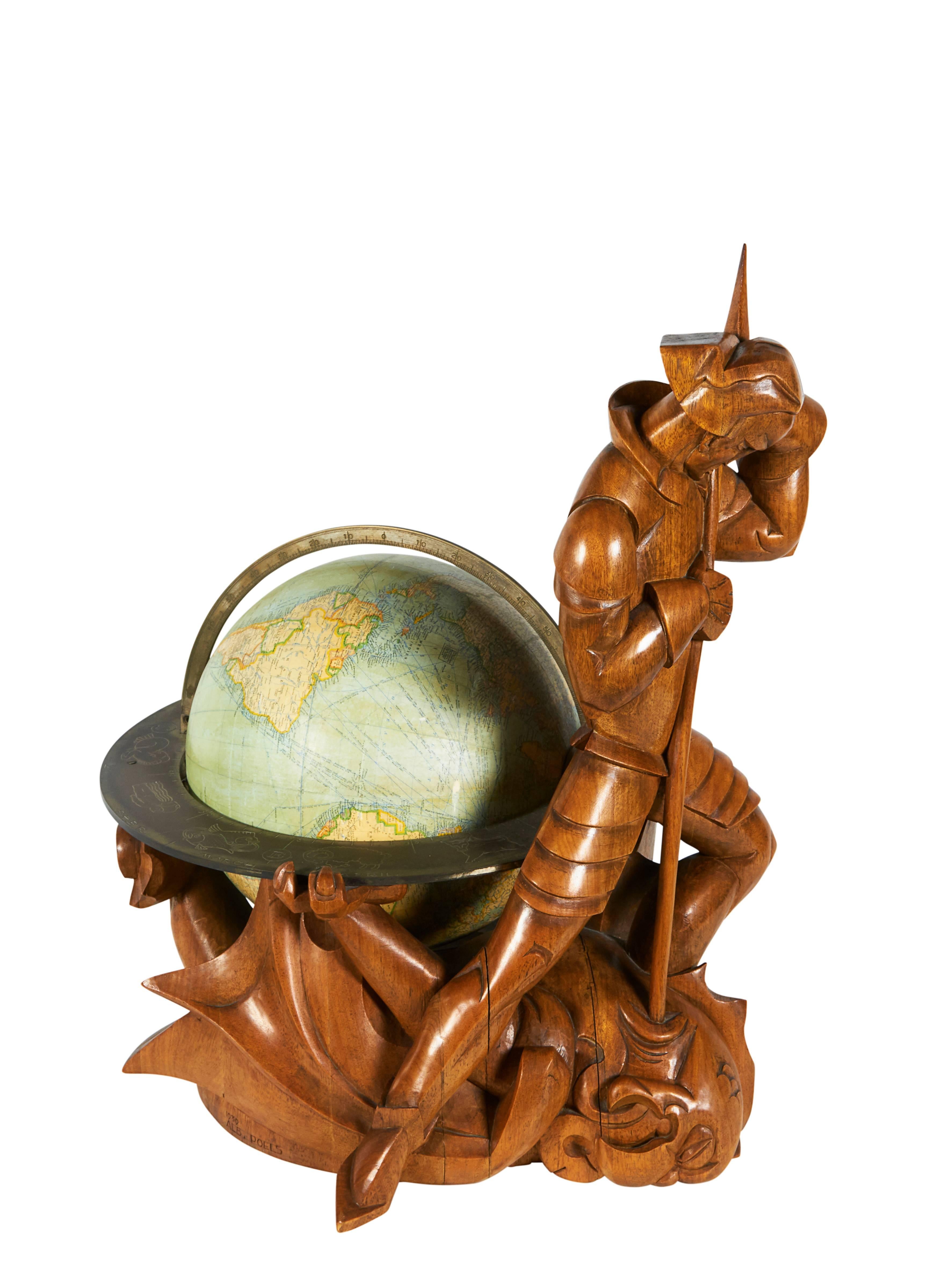 Sculptural globe of St. George and the dragon with zodiac signs. Signed and dated. Provenance: Collection of Jerome Shaw, Florida; Historical Design Inc., New York; 1939 World's Fair, New York.