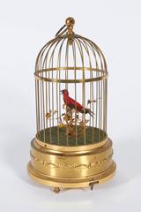 Karl Griesbaum German Brass Singing Bird Cage Music Box, Marked Kg Ken-D