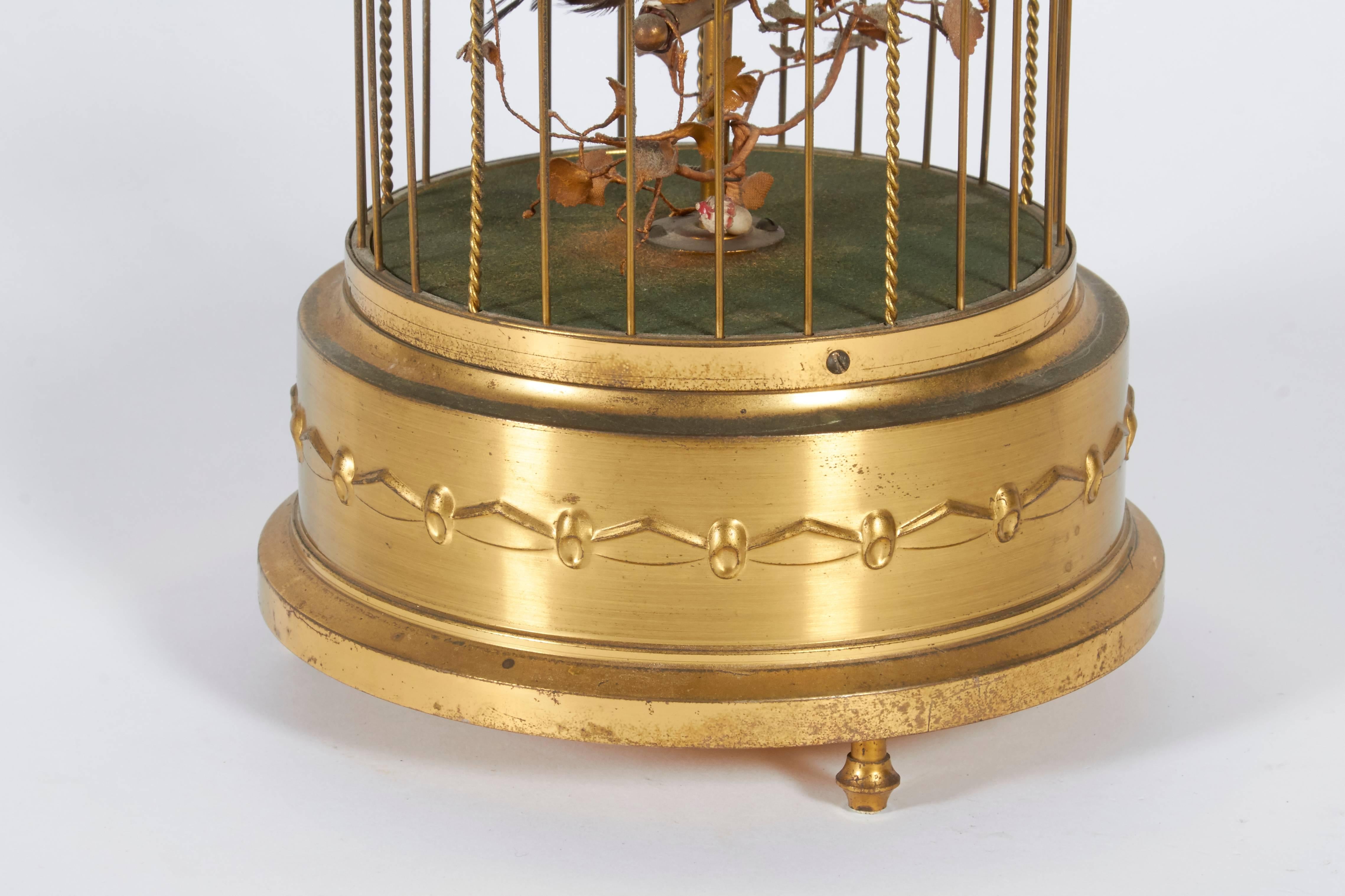 Karl Griesbaum German Brass Singing Bird Cage Music Box, Marked Kg Ken-D In Good Condition In New York, NY