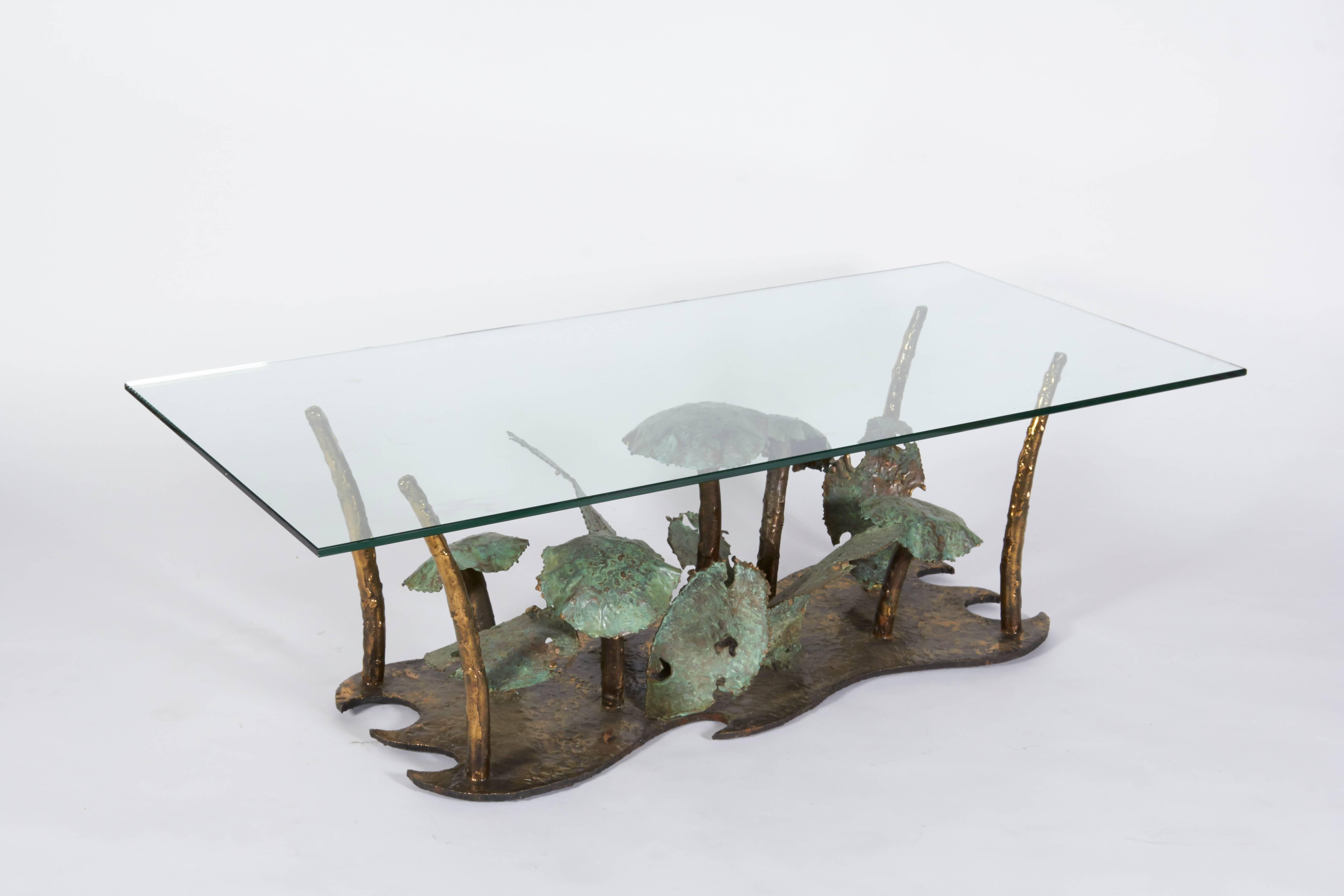 American Signed Silas Seandel Brutalist Bronze Coffee Table, USA, 1970s