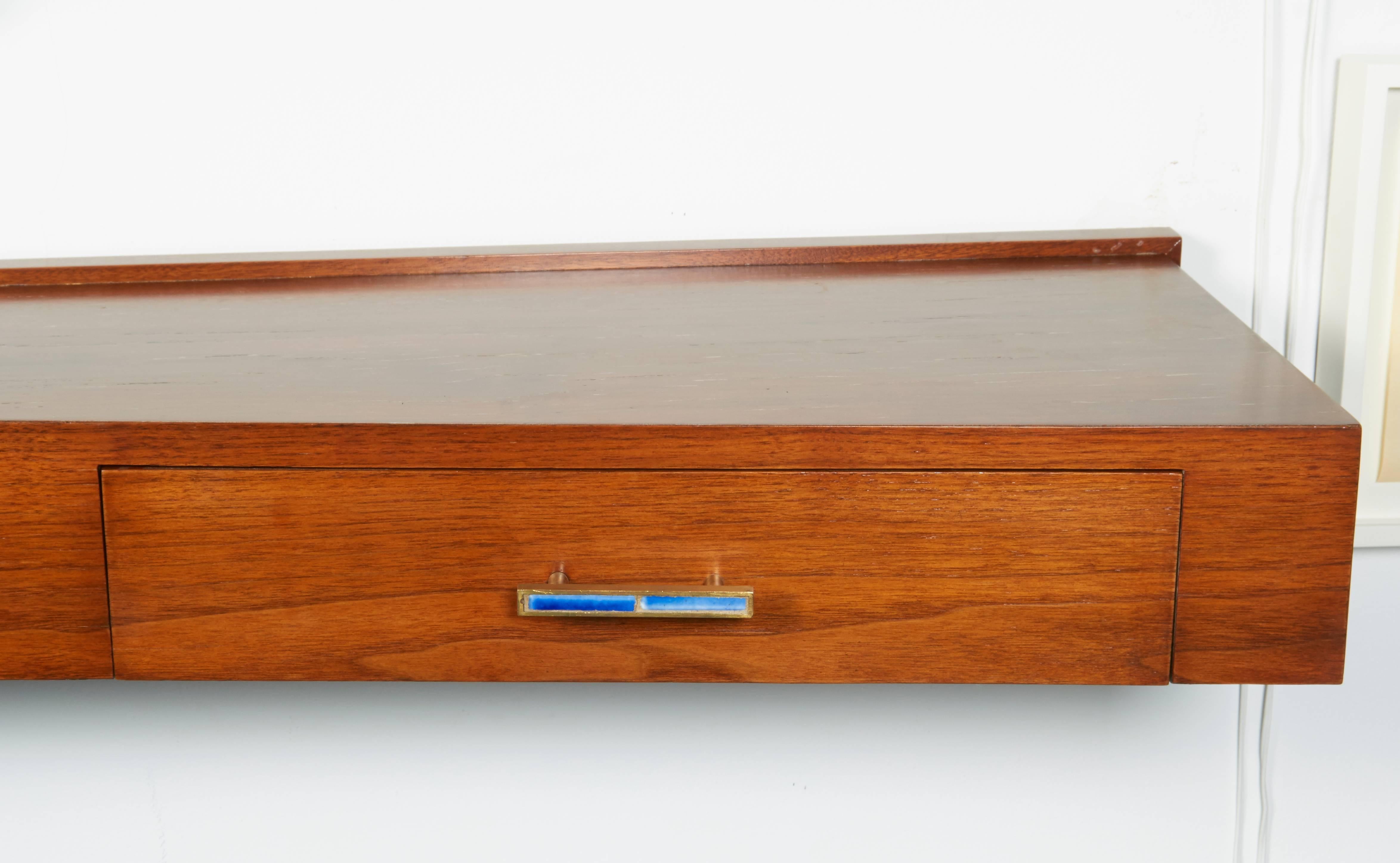 Scandinavian Modern Wall-Mounted Console with Drawer and Tile Pull, Denmark, 1960s