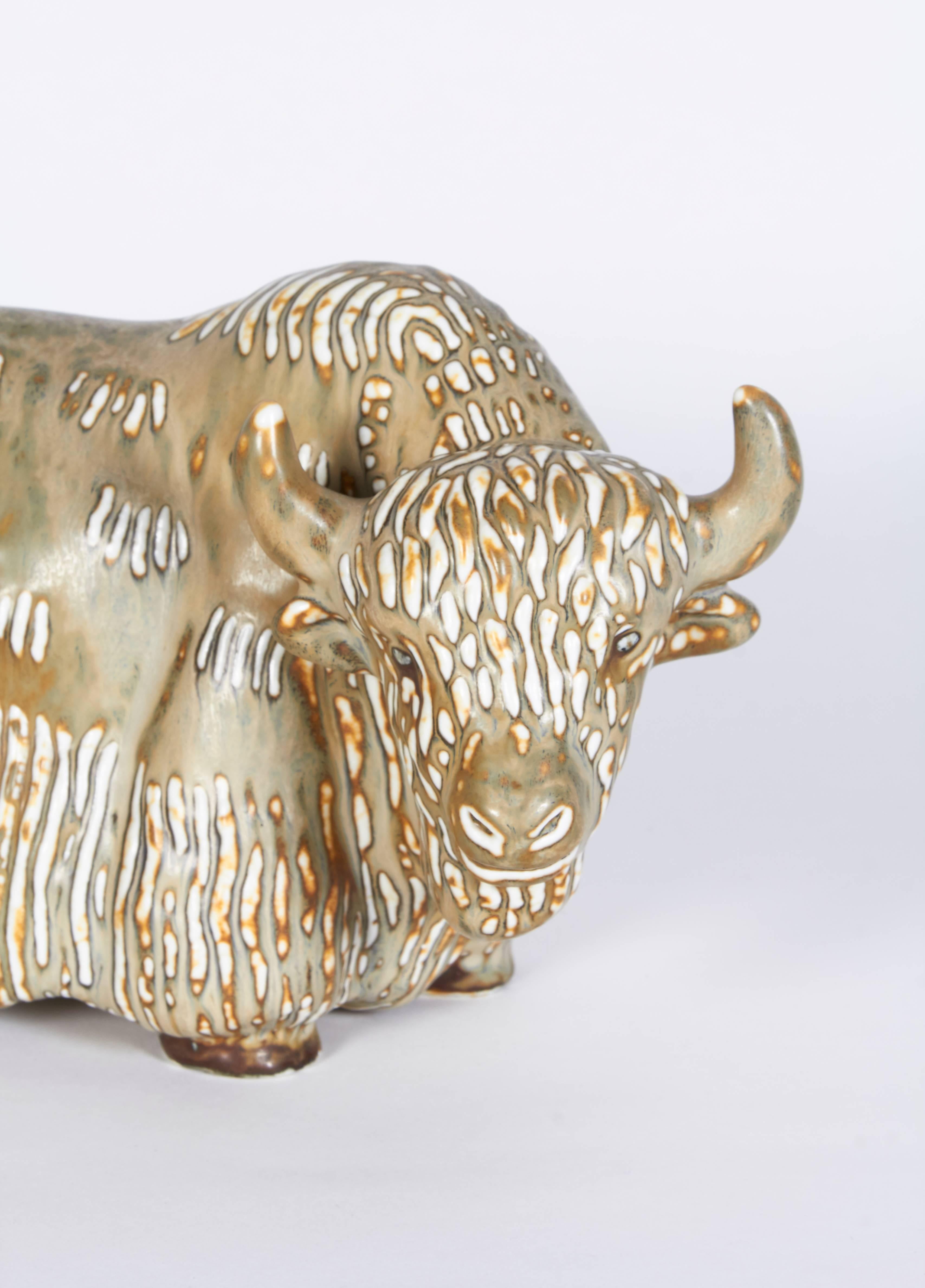 Stoneware Figure of a Water Buffalo, Gunnar Nyland for Rorstrand In Excellent Condition In New York, NY