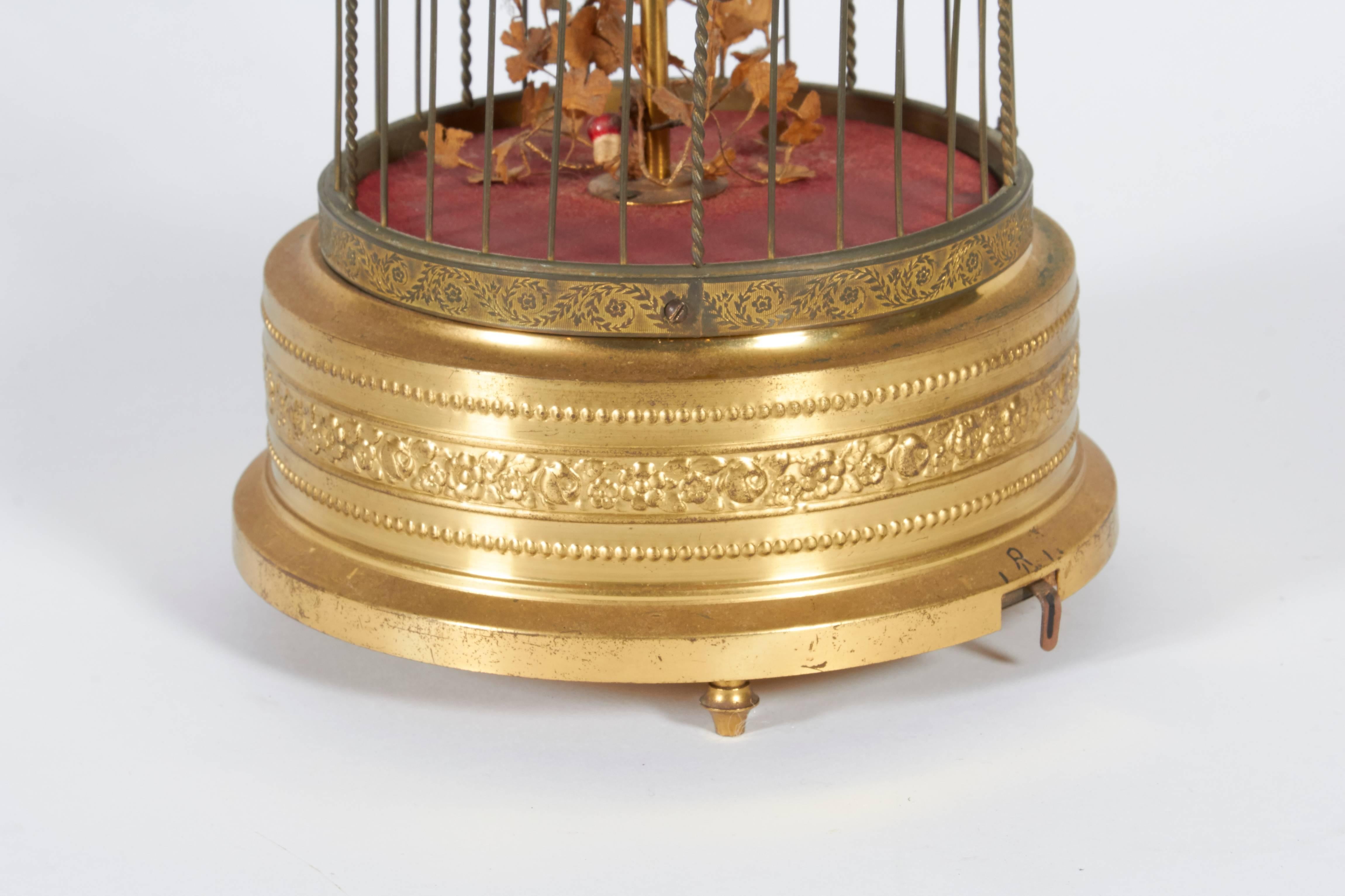 Karl Griesbaum German Brass Singing Bird Cage Music Box, Marked Kg Ken-D In Good Condition In New York, NY