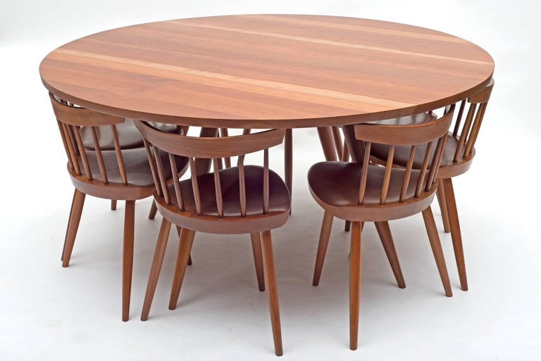 Nakashima Round Cherry Dining Table and Nine Mira Chairs, USA
