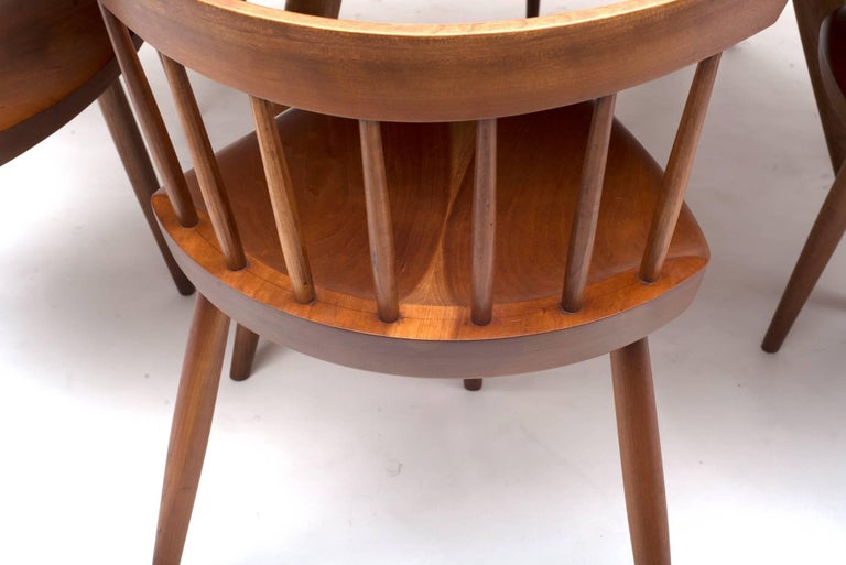 Nakashima Round Cherry Dining Table and Nine Mira Chairs, USA