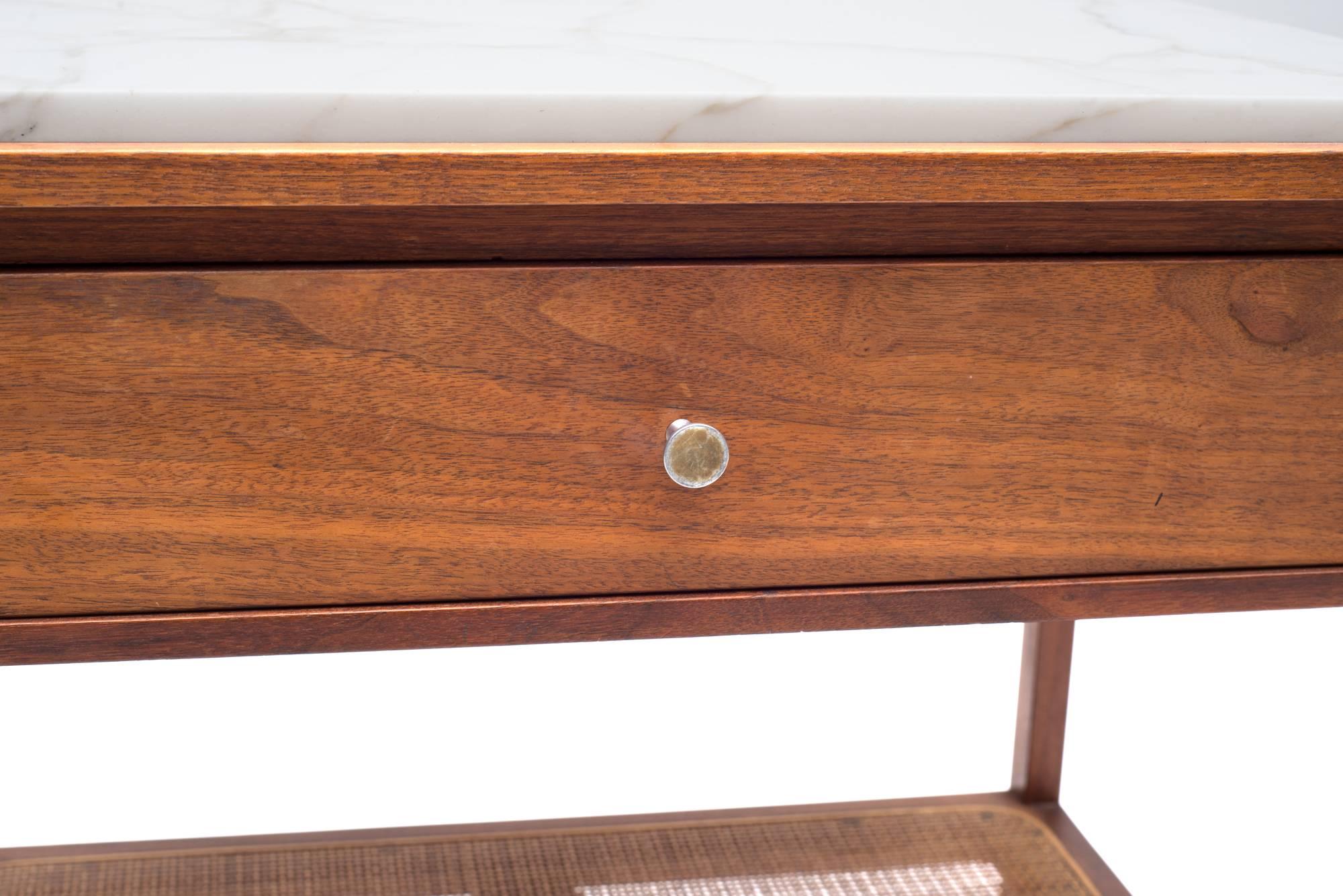 Harvey Probber Marble-Top and Cane End Tables or Nightstands with Single Drawer In Excellent Condition In New York, NY