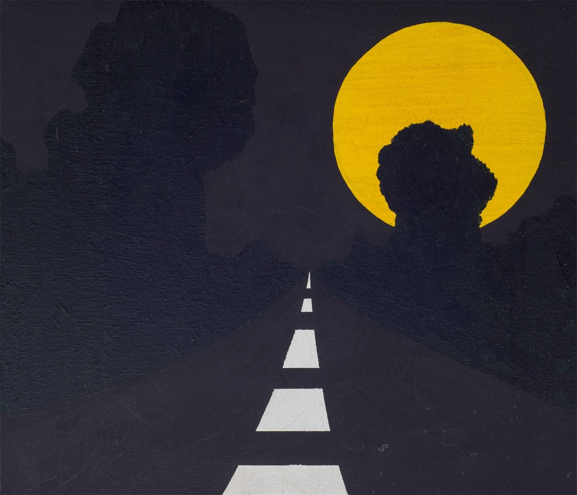 D'Arcangello was an American artist and printmaker, best known for his paintings of highways and road signs that border on pop art and minimalism. This painting clearly possesses all of those qualities. The measurements listed are without the frame