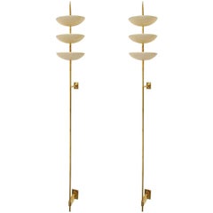 Large Brass and White Metal Bowl Wall Sconces in the Style of Stilnovo