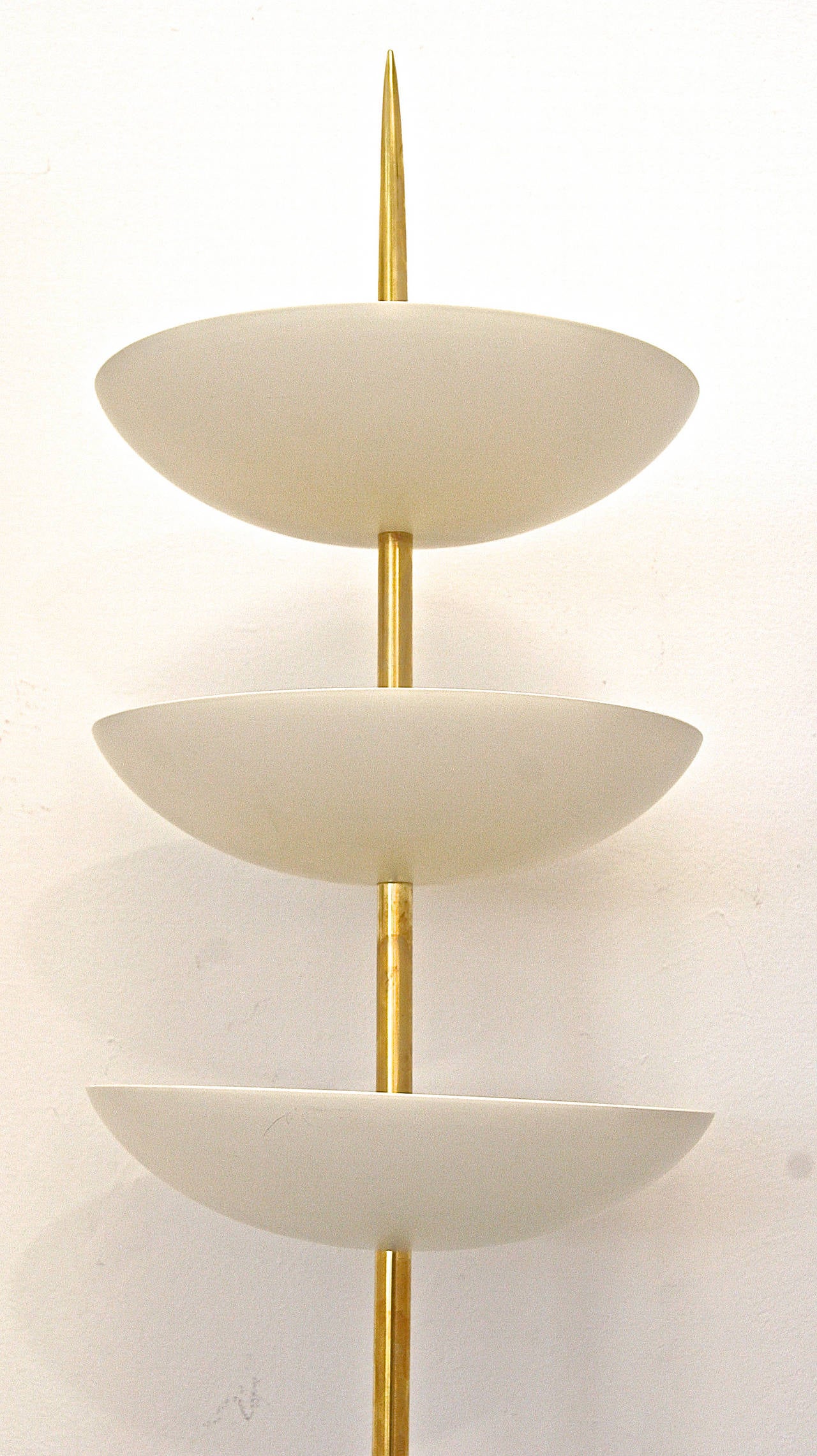 Mid-Century Modern Large Brass and White Metal Bowl Wall Sconces in the Style of Stilnovo