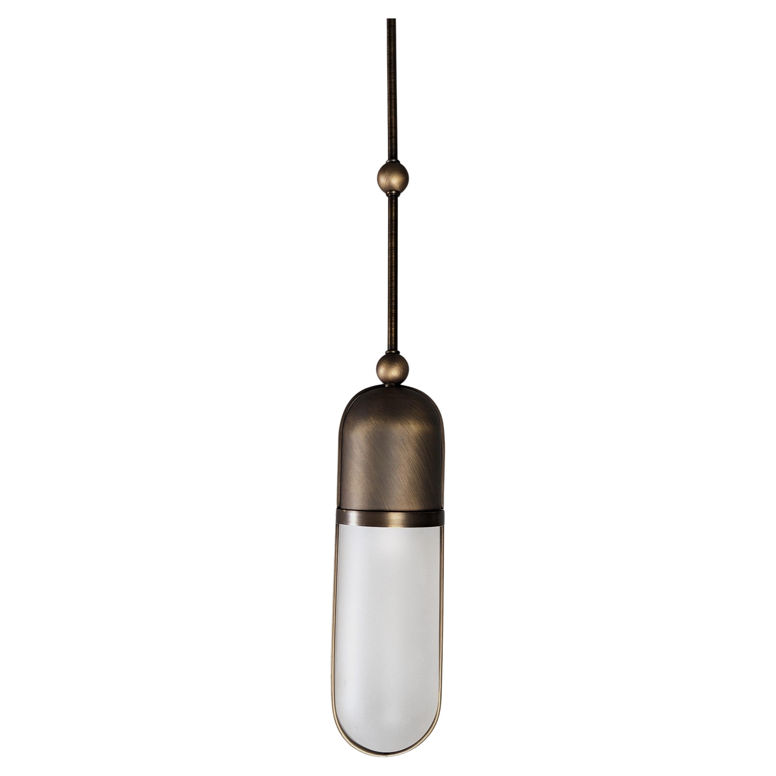 Imagin Deco Pendant in Antique Bronze, Antique brass and Frosted Glass For Sale