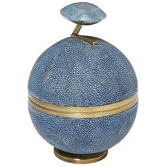 Shagreen and Bronze Round Box, Lime Color Shagreen, Offered by Area ID