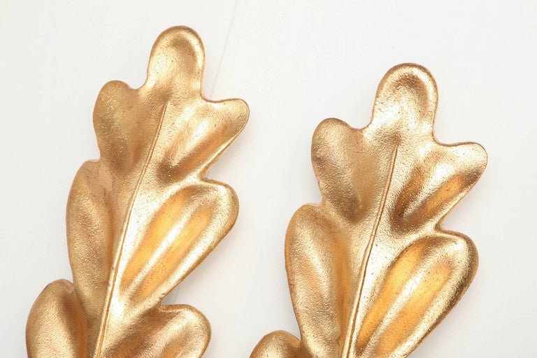 Hand-Crafted Pair of Gold Leaf Sconces