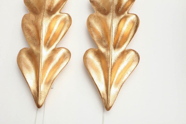 Pair of Gold Leaf Sconces In Excellent Condition In New York, NY