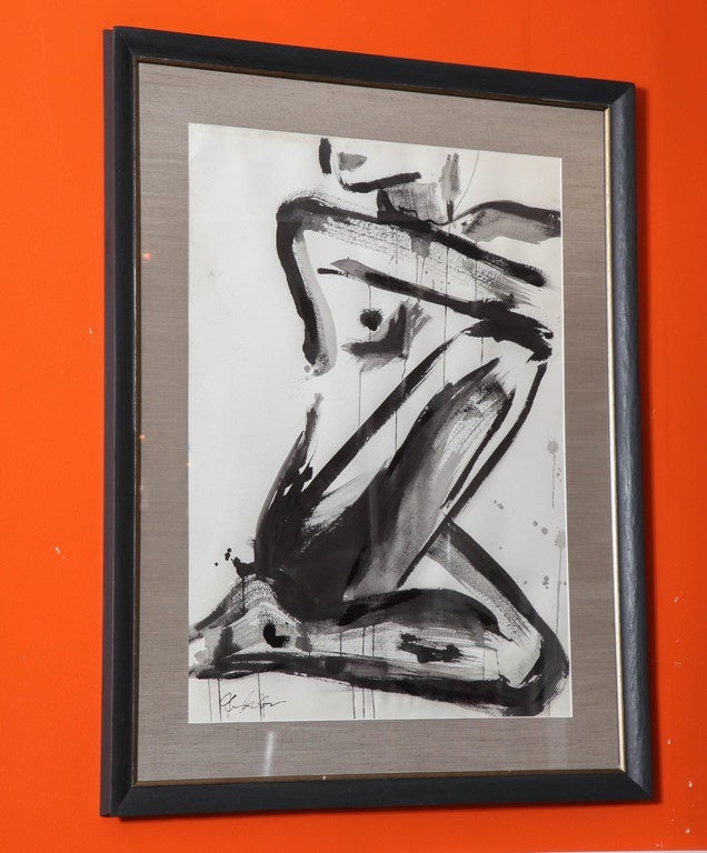 Beautiful nude painting by Jenna Snyder-Phillips, on 100% cotton archival paper. Sumi ink, charcoal and lacquer, 2014.
Artist educated in Italy and USA.
Painting is 22 inches by 30 inches. The matte is 2.75 inches wide.
