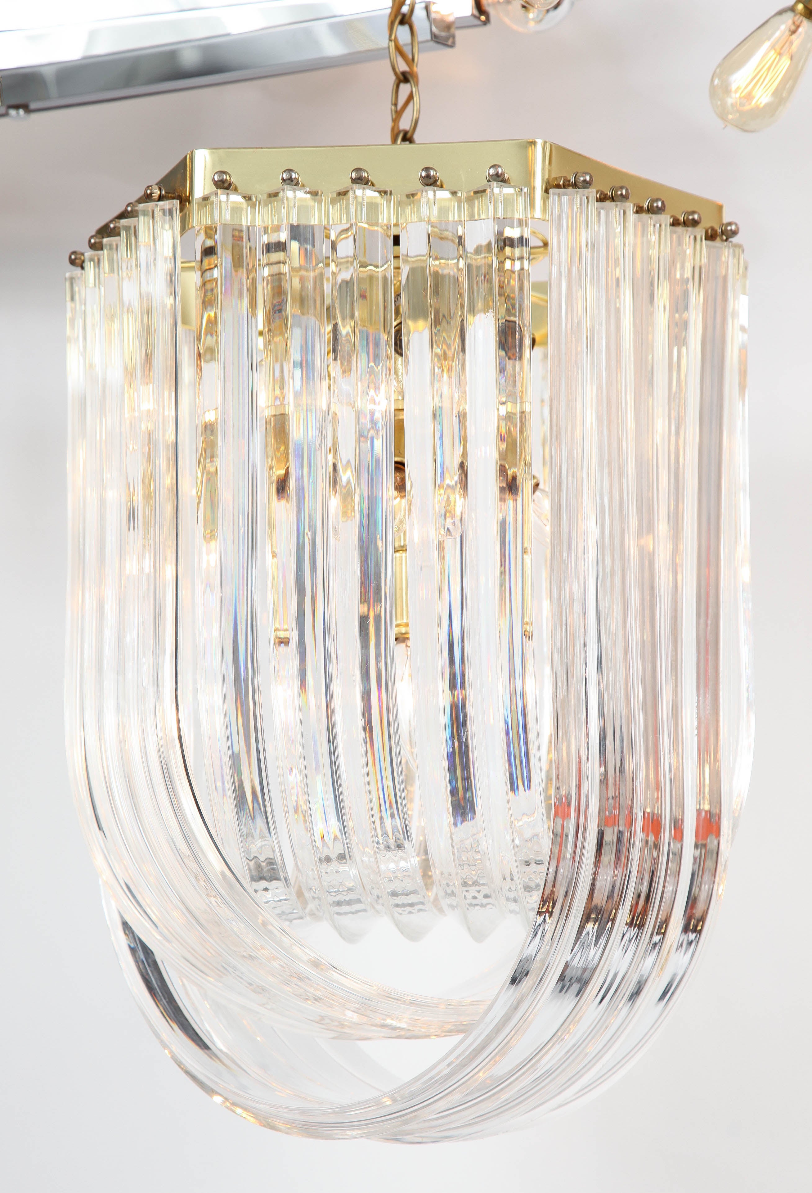Chandelier, Lucite with Brass Details, C 1950, Italy