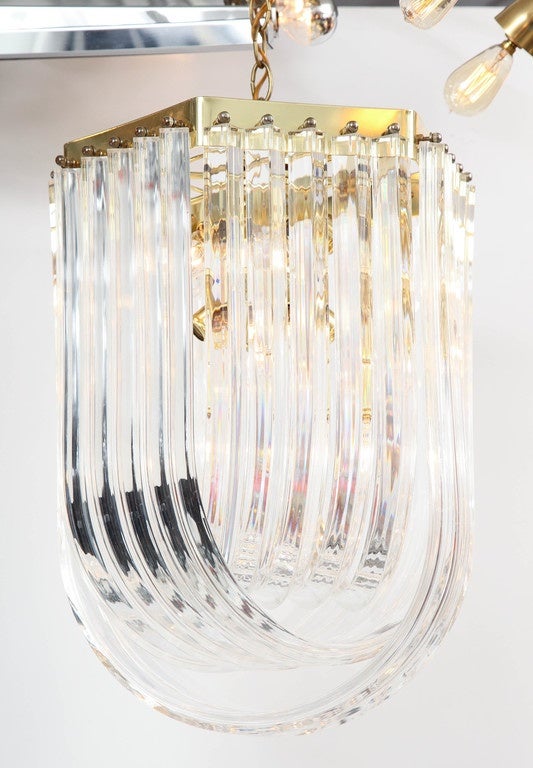Italian Chandelier, Lucite with Brass Details, C 1950, Italy