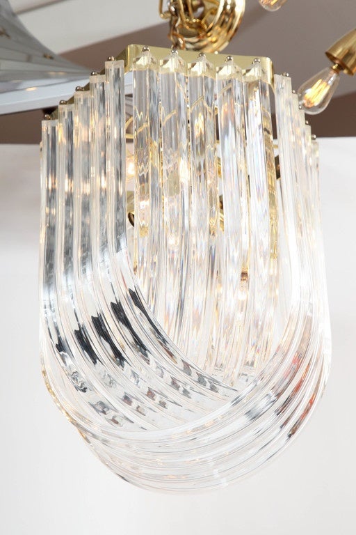 Polished Chandelier, Lucite with Brass Details, C 1950, Italy