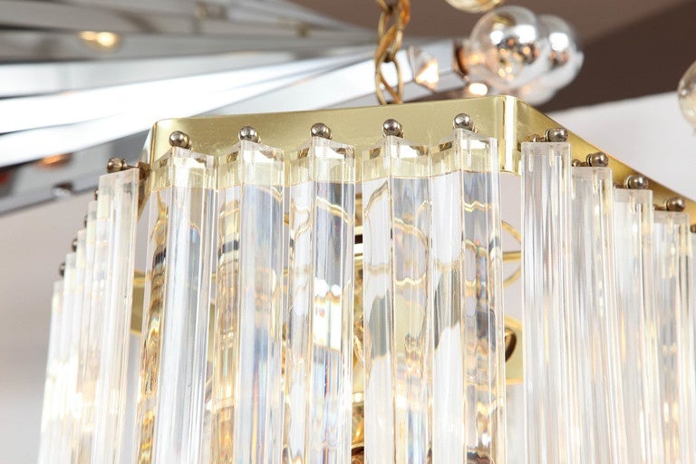 Chandelier, Lucite with Brass Details, C 1950, Italy In Excellent Condition In New York, NY