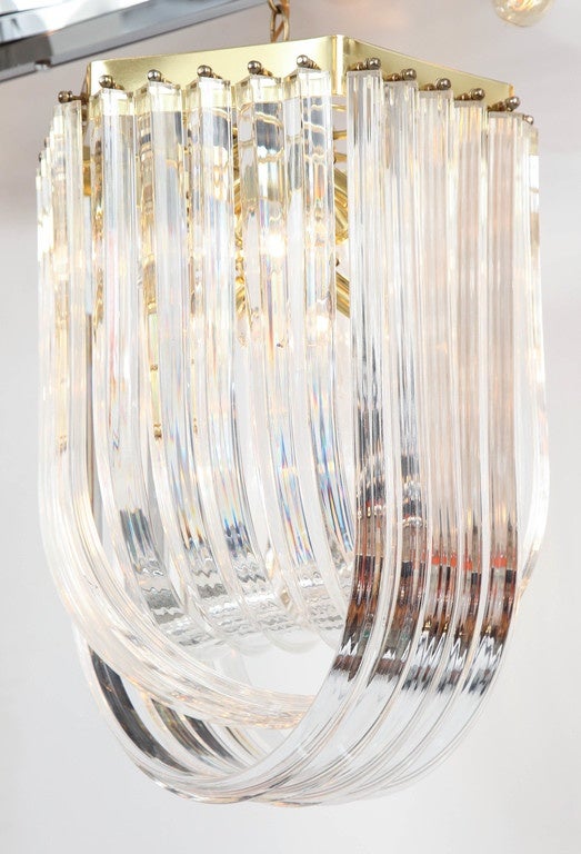 Mid-20th Century Chandelier, Lucite with Brass Details, C 1950, Italy
