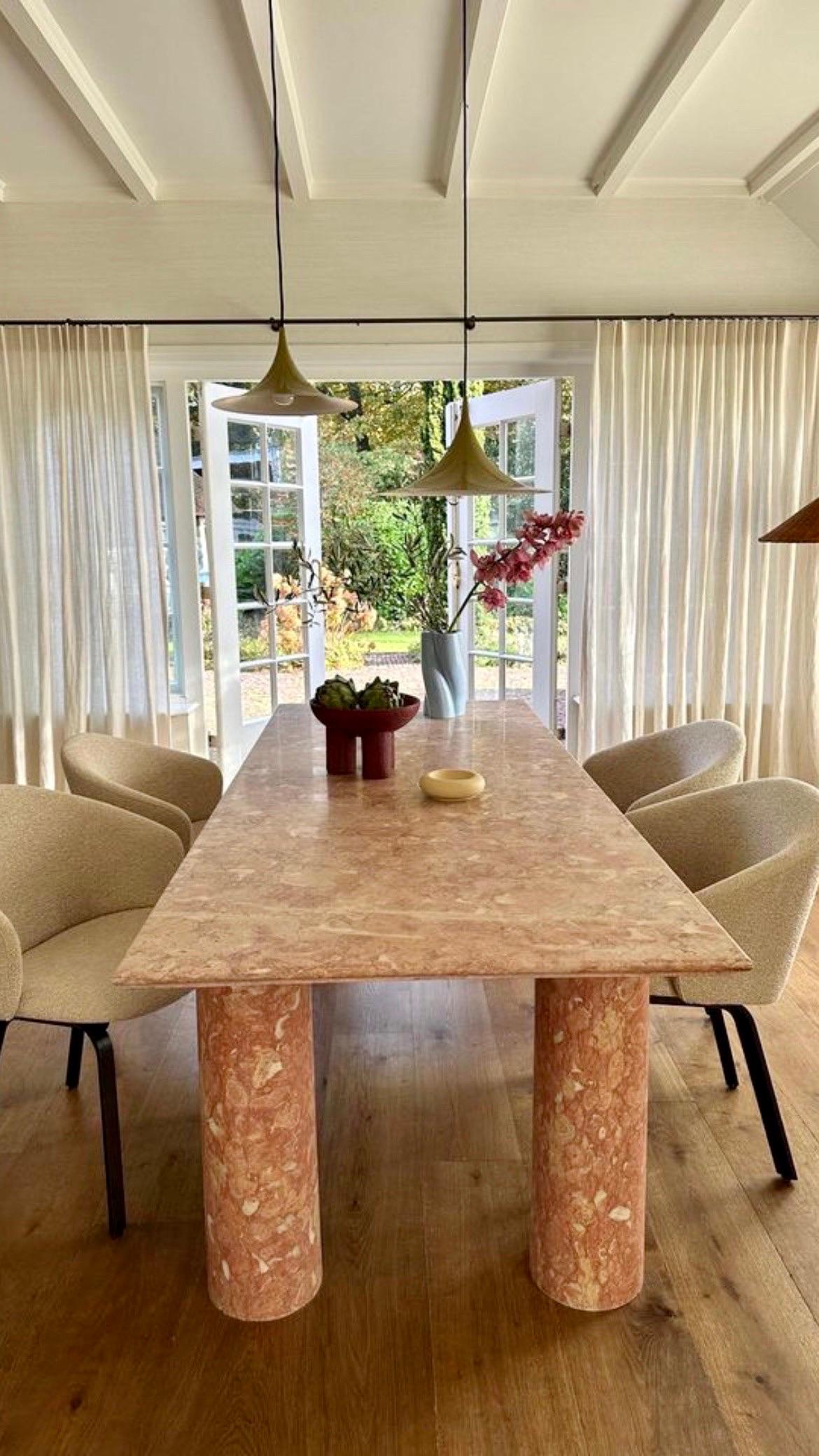 Contemporary Large Bellini Style Rectangle Dining Table in Coral Portuguese Travertine For Sale