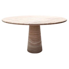 Cream Travertine Round Dining Table, in the Style of 1970 Angelo Mangiarotti