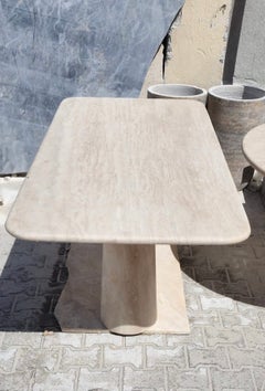 Cream Travertine Rectangle Dining Table, in the Style of 1970 Angelo Mangiarotti