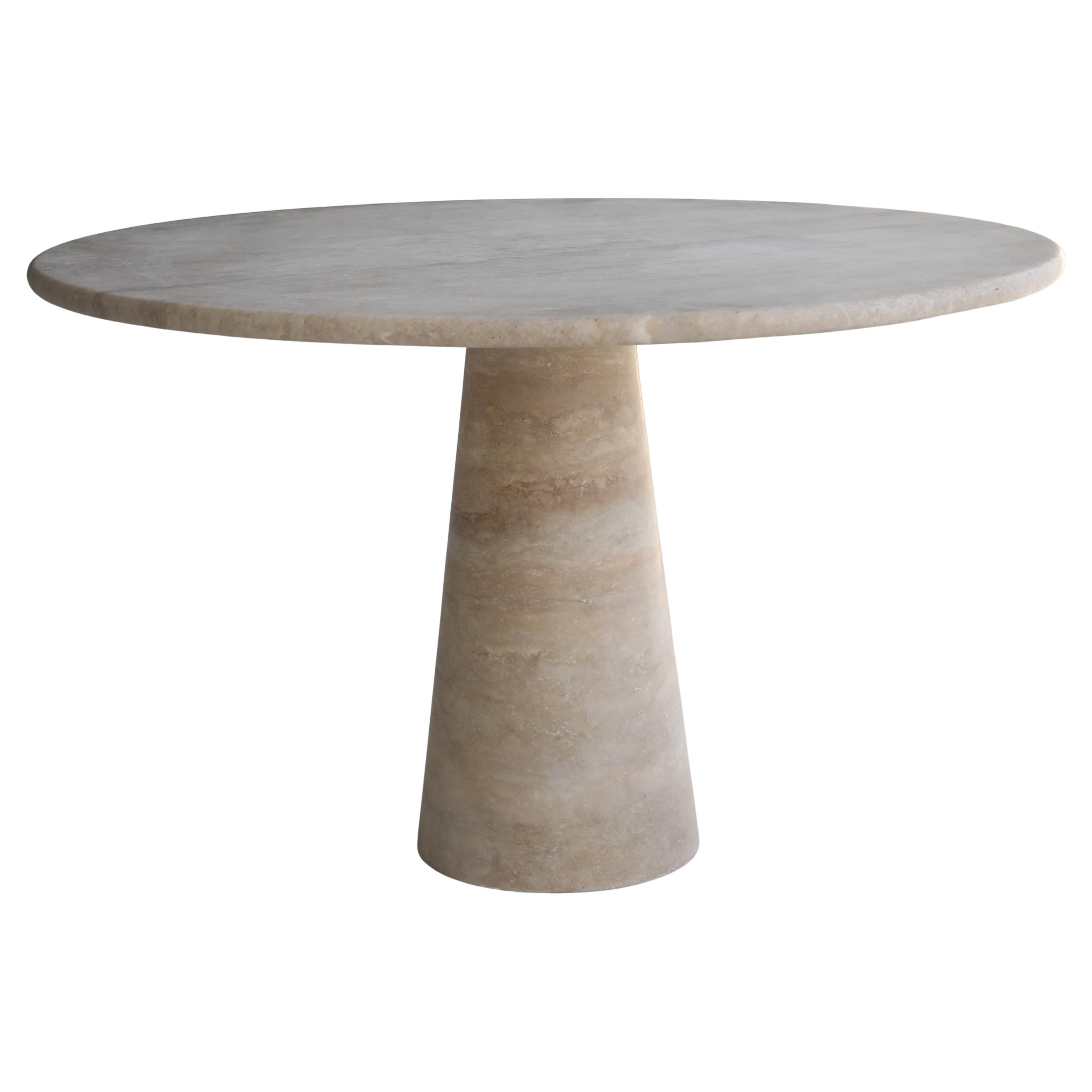 Custom Travertine Round Dining Table, in the Style of 1970 Angelo Mangiarotti