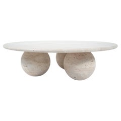 Travertine Sphere Ball Leg Round Coffee Table by My Habitat Design