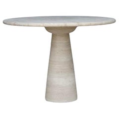 Mesa de comedor redonda de travertino crema, estilo Angelo Mangiarotti de 1970