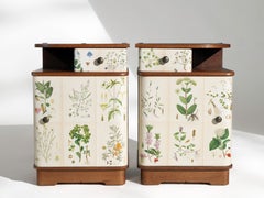 Swedish Nordens Flora Illustrations on Pair of Nightstands, 1940's