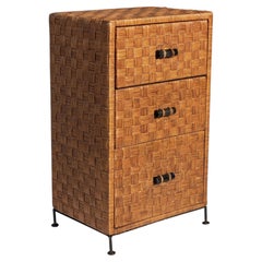 Vintage Woven Rattan & Wrought Iron Chest of Drawers, 1960's