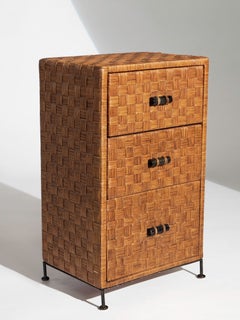 Vintage Woven Rattan & Wrought Iron Chest of Drawers, 1960's