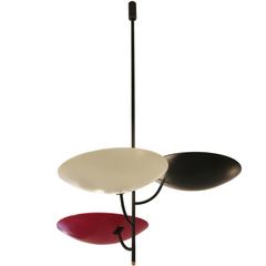 Italian Three-Arm Ceiling Light in Red, Black and White Painted Brass