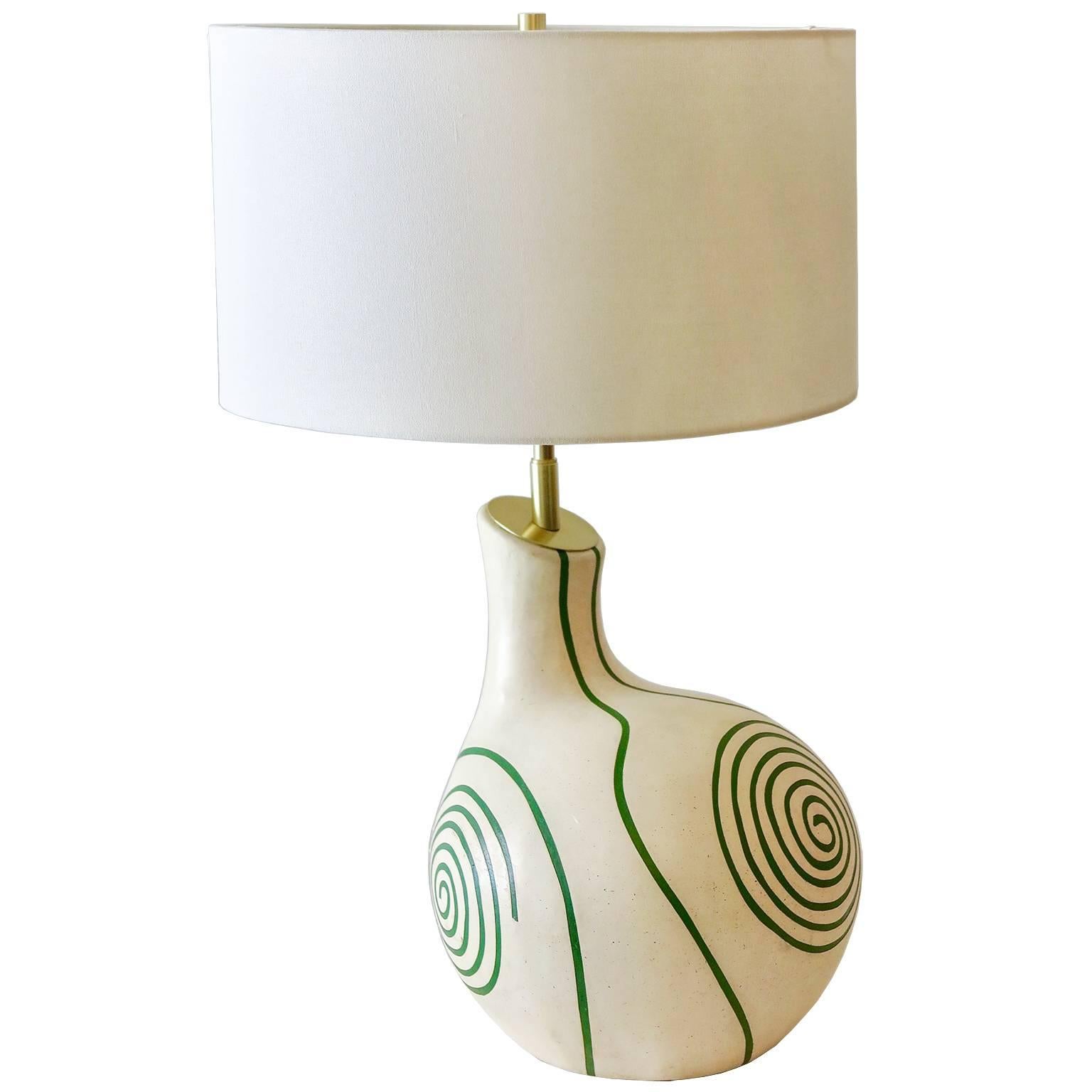 Mid-20th Century, French Ceramic Table Lamp with Swirl Design