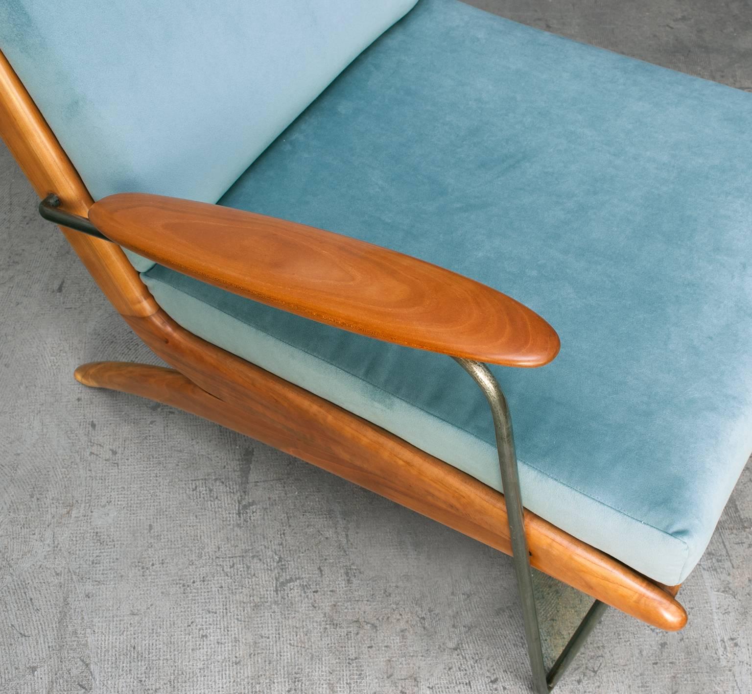 Mid-Century Modern French Mid-Century Steel and Walnut Lounge Chair