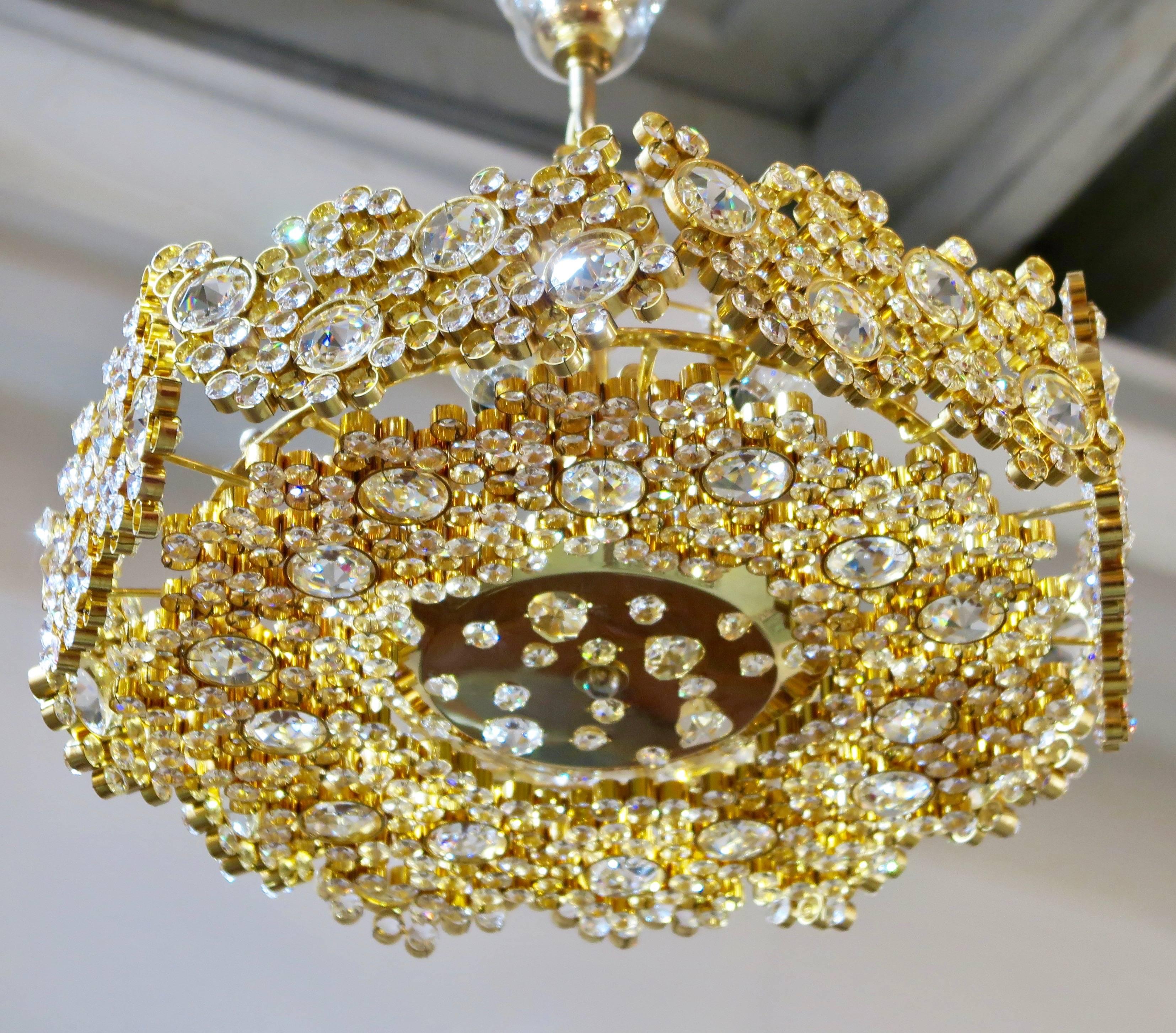 German Mid-Century Modern Jewel like Chandelier with Hundreds of Crystals For Sale