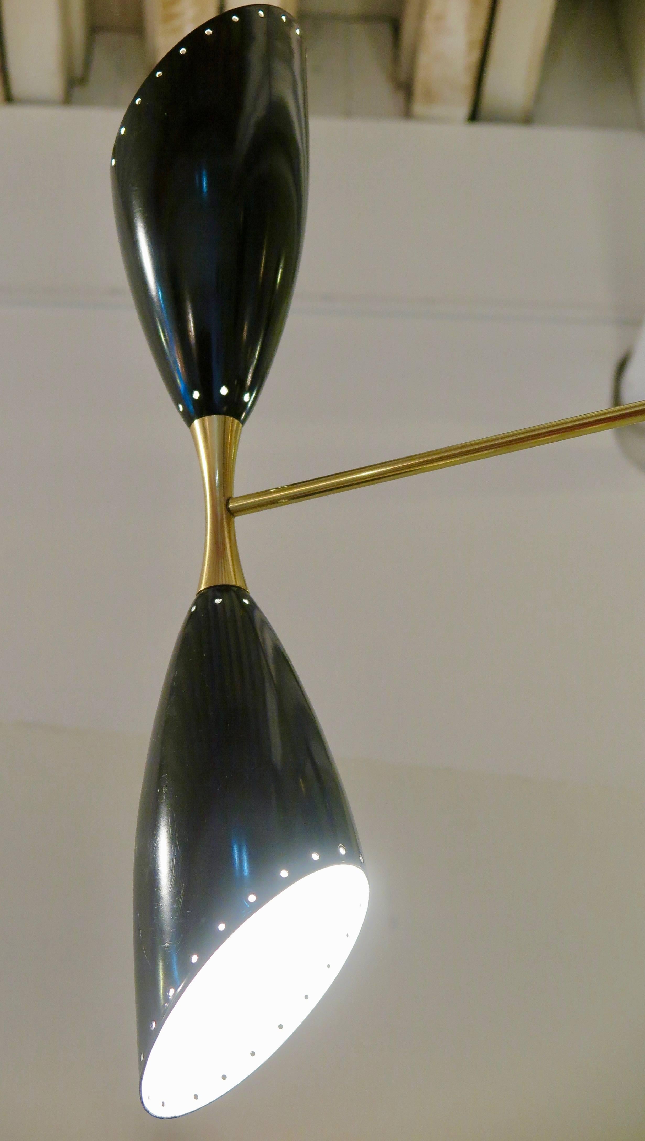 Pair of Italian Mid-Century Modern Three-Arm and Six-Light Chandeliers In Good Condition For Sale In New York, NY