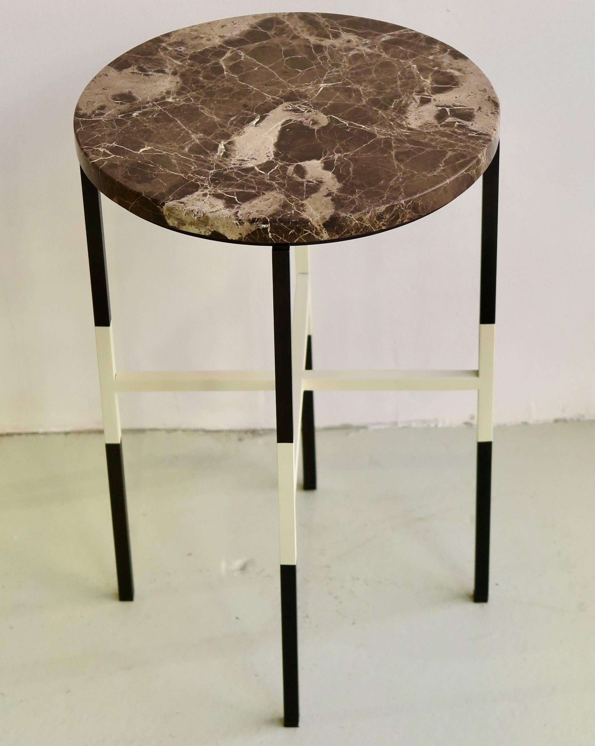 Modern Three Small Side Tables with Marble Top and Iron Base