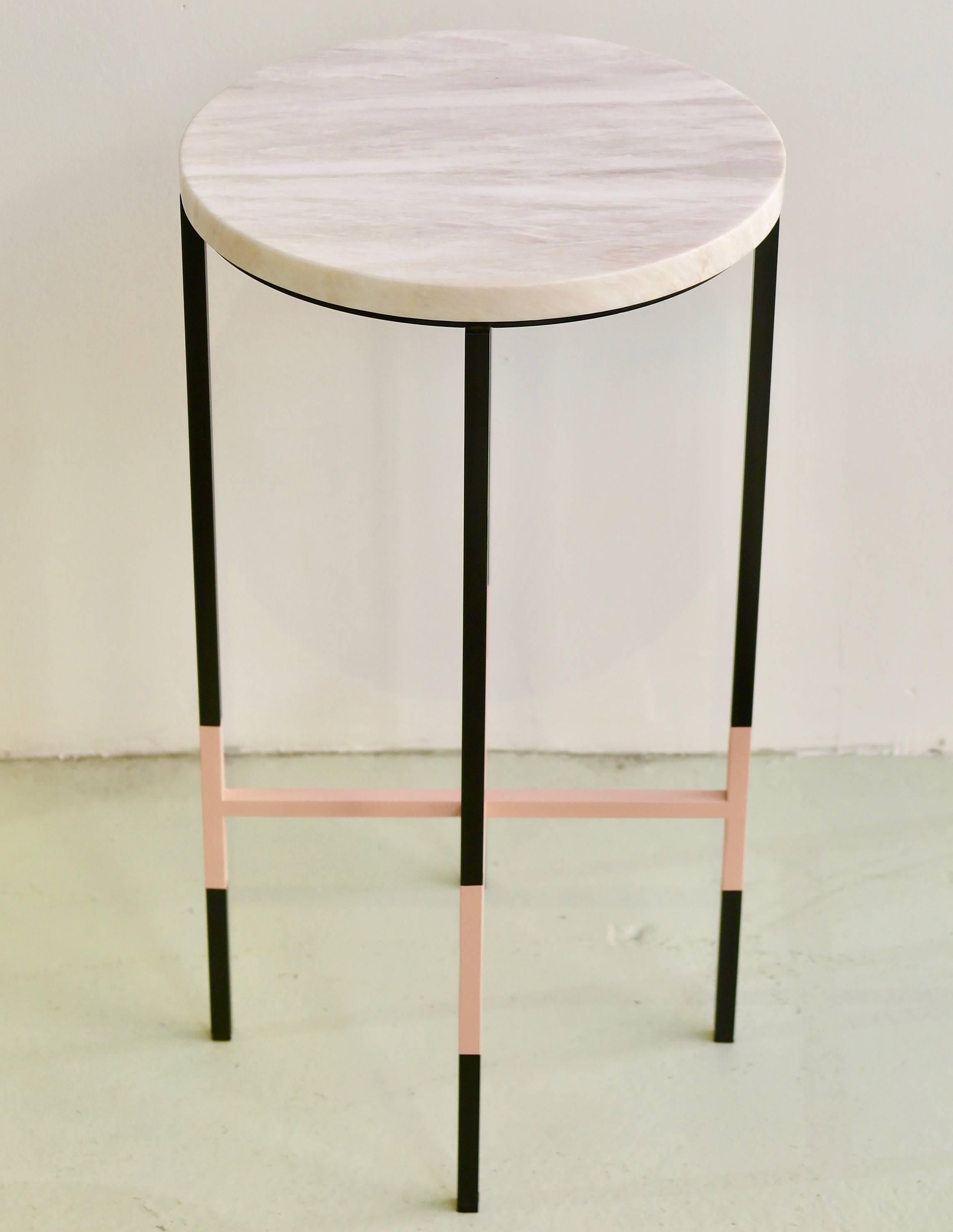 Italian Three Small Side Tables with Marble Top and Iron Base