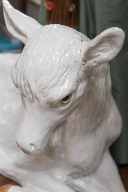 International Style French Faience Resting Goat, Late 20th Century