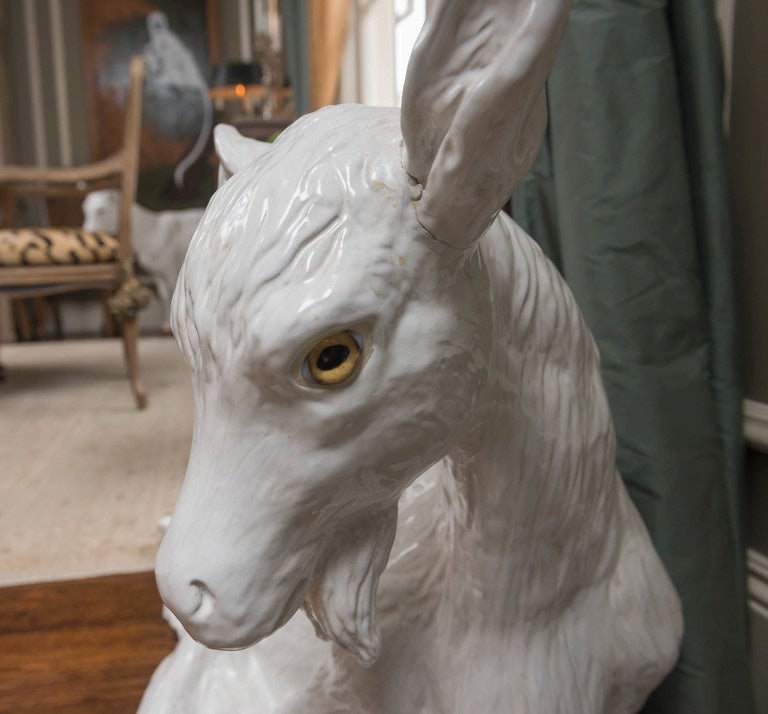 French Faience Resting Goat, Late 20th Century 1