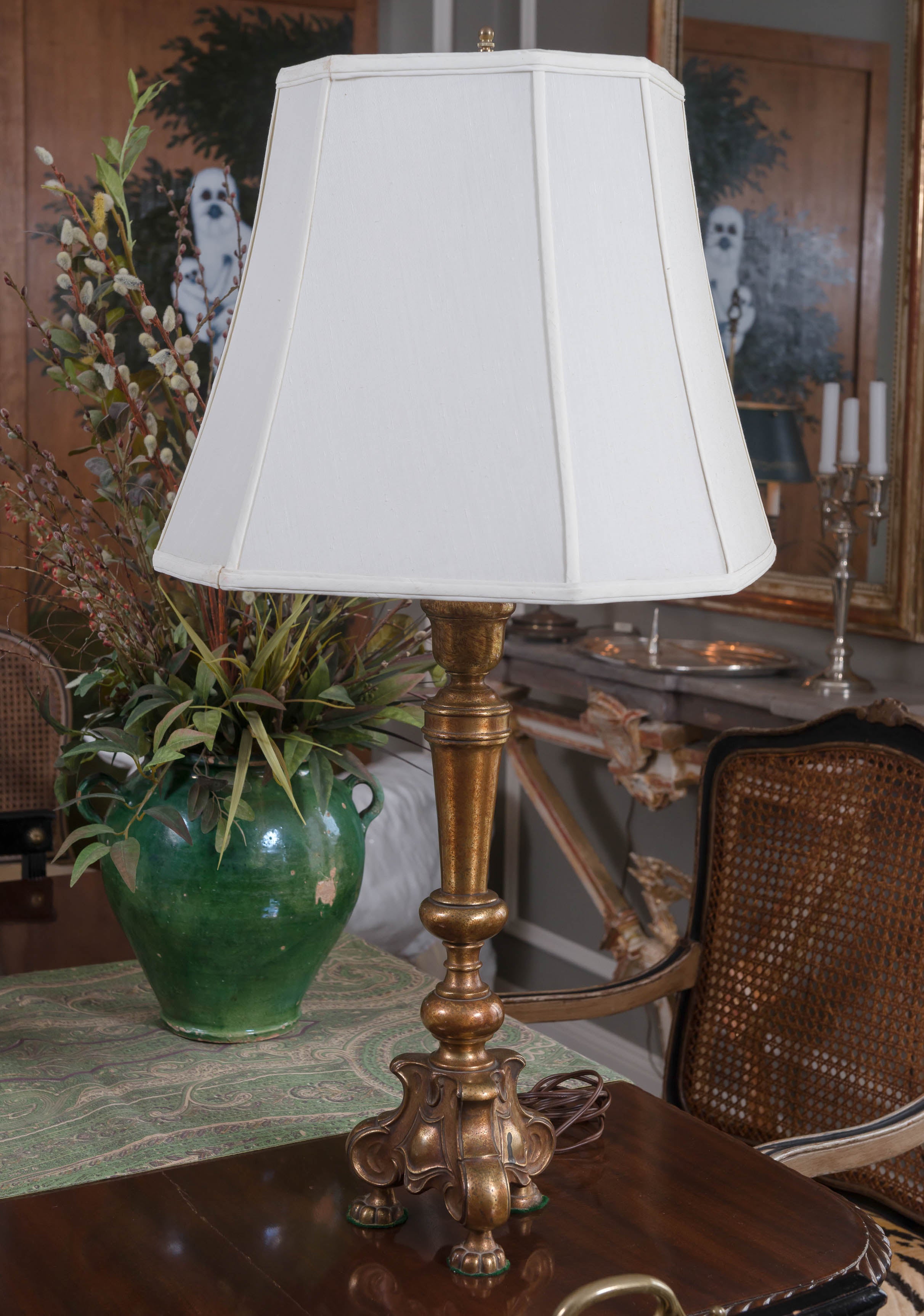 20th Century Baroque Style Table Lamp with Shade For Sale